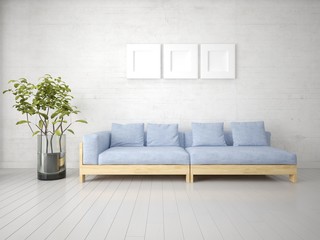 Mock up a perfect living room with an original stylish sofa and stylish hipster backdrop.