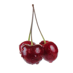 bunch of red cherry isolated on white background