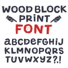 Wood block print style font
