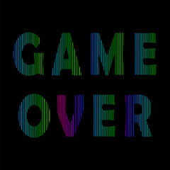 Retro Game Over Neon Sign on Black Background. Gaming Concept. Video Game Screen.