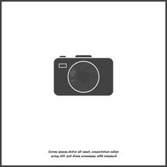 Vector illustration of a digital camera. Retro camera icon on white isolated background.