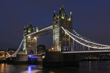 Tower Bridge that crosses River Thames in London,