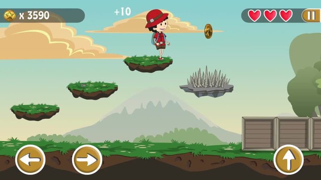 Fake Video Game Jumping Scout For Smartphone With Interface And Buttons. Specially Painted And Animated. Dragon Boss In The End
