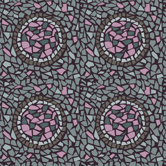 Terrazzo seamless pattern. Geometric vector texture with circular ornament. Stone mosaic for design tile, floor, fabric.