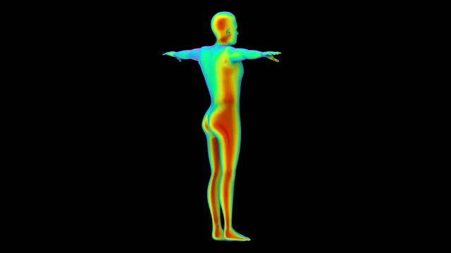 Loopable turntable of Human body scan by infrared rays measure with alpha channel footage motion background.