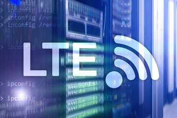 LTE, Wireless Business Internet and Virtual Reality Concept. Information Communication Technology on a server background.