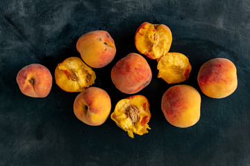 Fototapeta na wymiar fresh organic ripe juicy peach and a half isolated, vegeterian snacks