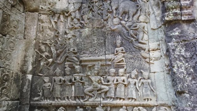 bas-reliefs of the temple of Ta Prohm in Angkor Wat (Siem Reap, Cambodia) 