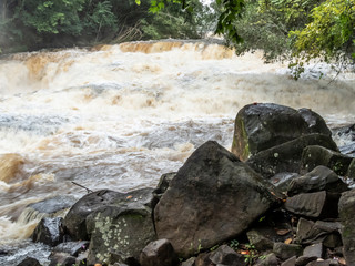 waterfall in Jacare Pepira River in Saltos public Park, in Brotas city
