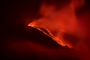Stunning volcano Etna eruption in the night