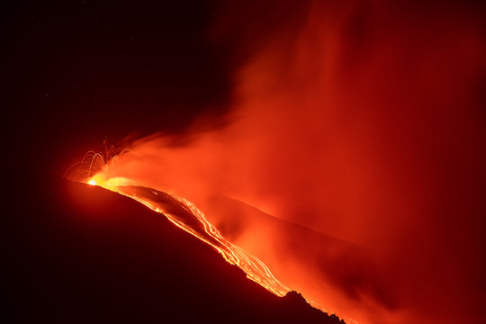 Volcano Etna during an incredible eruption