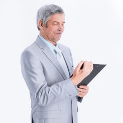 Mature businessman with documents.isolated on a white