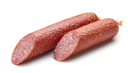 salami sausage on white background