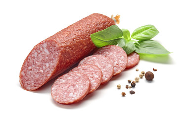 salami sausage on white background