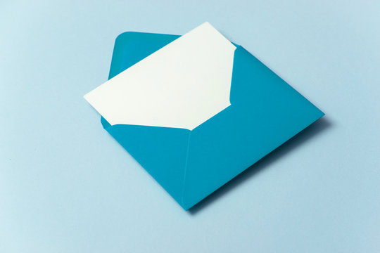 Blank White Card With Blue Paper Envelope Template Mock Up