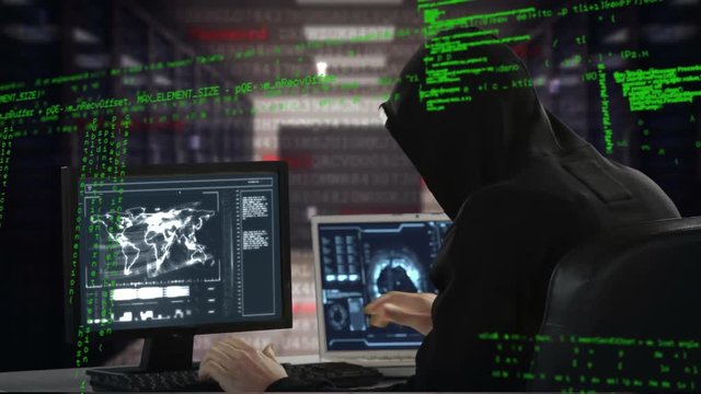 Hacker using a laptop and computer