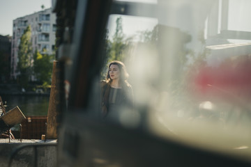 girl playing around the city berlin