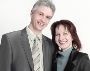 portrait of businessman and business woman. isolated on white background