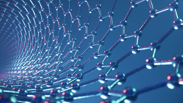 3d Illustration structure of the graphene tube, abstract nanotechnology hexagonal geometric form close-up, concept graphene atomic structure, concept graphene molecular structure. Carbon tube