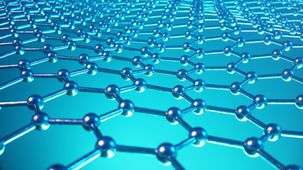 3d Illustration structure of the graphene or carbon surface, abstract nanotechnology hexagonal geometric form close-up, concept graphene atomic structure, concept graphene molecular structure.