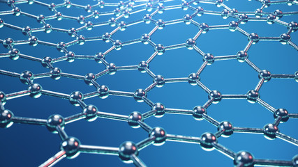 3d Illustration structure of the graphene or carbon surface, abstract nanotechnology hexagonal geometric form close-up, concept graphene atomic structure, concept graphene molecular structure.