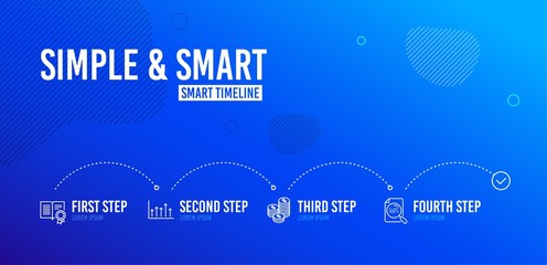 Infographic timeline. Diploma, Coins and Growth chart icons simple set. Search file sign. Document with badge, Cash money, Upper arrows. Find document. Business set. 4 steps layout. Vector