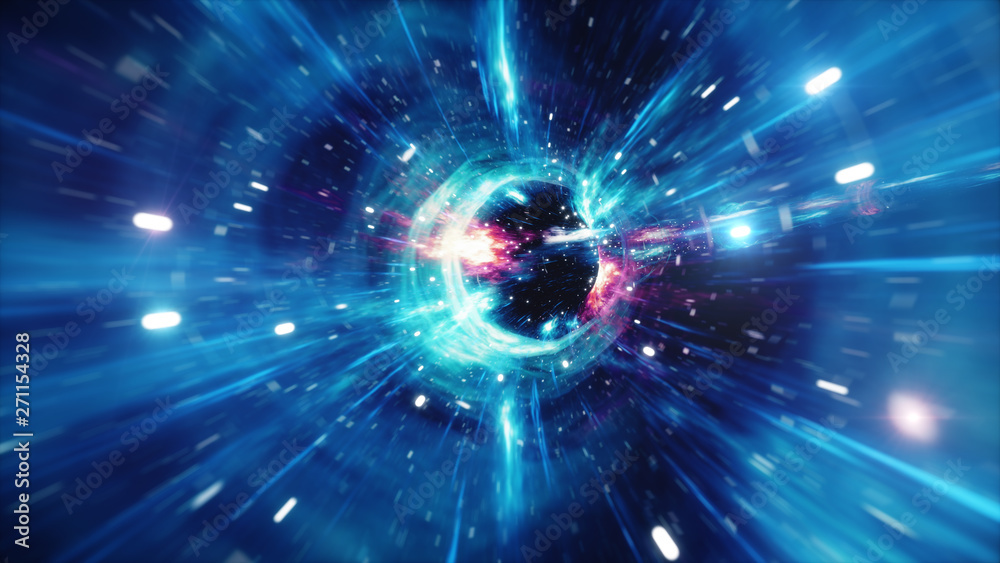 Wall mural 3d illustration tunnel or wormhole, tunnel that can connect one universe with another. abstract spee