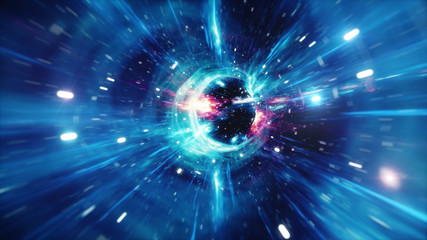 3D illustration tunnel or wormhole, tunnel that can connect one universe with another. Abstract speed tunnel warp in space, wormhole or black hole, scene of overcoming the temporary space in cosmos.