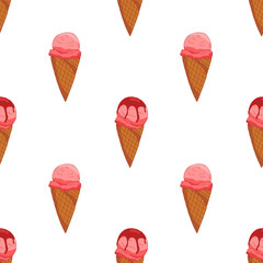 Pink strawberry Ice cream seamless pattern.