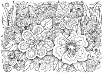 Monochrome Floral Illustration in Doodle Style