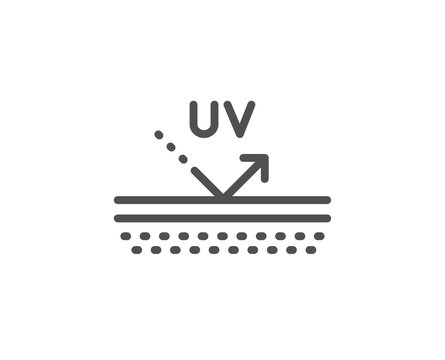 Uv protection cream line icon. Skin care sign. Cosmetic lotion symbol. Quality design element. Linear style uv protection icon. Editable stroke. Vector