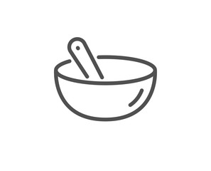 Cooking mix line icon. Bowl with spoon sign. Food preparation symbol. Quality design element. Linear style cooking mix icon. Editable stroke. Vector