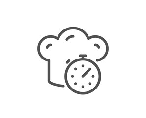 Cooking timer line icon. Frying stopwatch sign. Food preparation symbol. Quality design element. Linear style cooking timer icon. Editable stroke. Vector