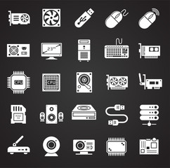 Computer hardware icons set on background for graphic and web design. Simple illustration. Internet concept symbol for website button or mobile app.