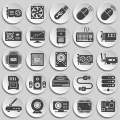 Computer hardware icons set on background for graphic and web design. Simple illustration. Internet concept symbol for website button or mobile app.