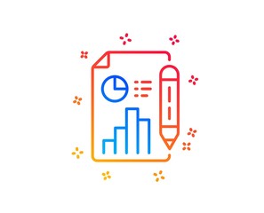 Report document line icon. Column graph sign. Growth diagram, pie chart symbol. Gradient design elements. Linear report document icon. Random shapes. Vector