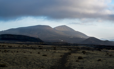 View to volcanic mountains in Los volcanes Lanzarote-Spain-Canary Islands