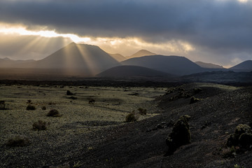 Sun Rays over the mountains of Los Volcanes Lanzarote-Spain-Canary Islands