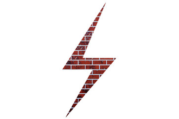 Red brick lightning sign on a white isolated background.
