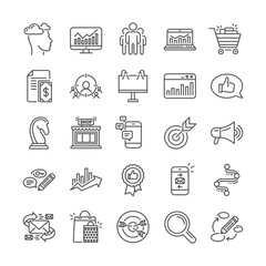 Marketing, research line icons. Set of Feedback, Strategy target, Advertisement campaign icons. Research marketing, Communication and Keywords. Chess Knight, Target, Mail. Business strategy. Vector