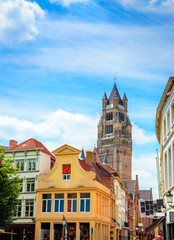 Fototapeta na wymiar Saint Salvator Cathedral and traditional narrow streets in Bruges (Brugge), Belgium