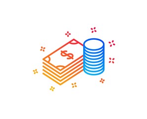 Obraz premium Cash money line icon. Banking currency sign. Dollar or USD symbol. Gradient design elements. Linear savings icon. Random shapes. Vector