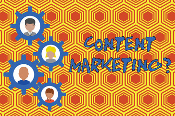 Writing note showing Content Marketing question. Business concept for involves creation and sharing of online material Gearshaped picture frame family ornament Whole Family photo