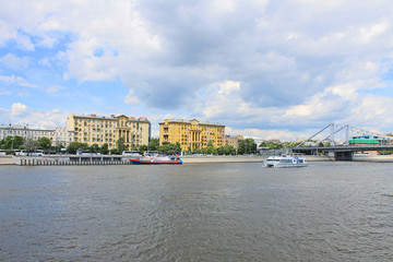 Embankment on the Moscow river on a clear Sunny day Russia