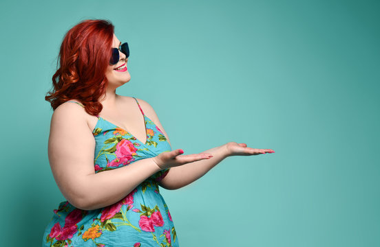 Pretty Plus-size Fat Woman with Hollywood Smile in Fashion Sunglasses and  Colorful Clothes Does Fashion Selfie on Mint Stock Image - Image of female,  flowers: 149482981