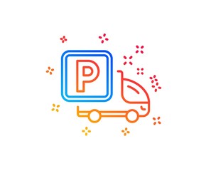 Truck parking line icon. Car park sign. Transport place symbol. Gradient design elements. Linear truck parking icon. Random shapes. Vector