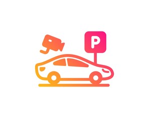 Parking with video monitoring icon. Car park sign. Transport place symbol. Classic flat style. Gradient parking security icon. Vector