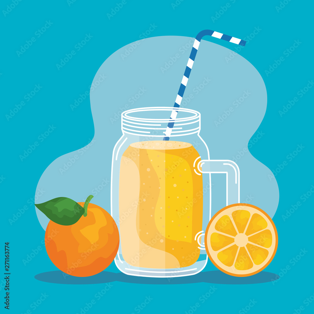 Poster orange smoothie beverage with fruit to summer time