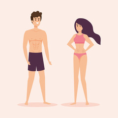 woman and man with swimsuit and bathing shorts