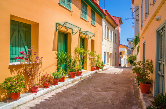 Fototapeta Traditional cozy greek street in city Nafplio, Greece